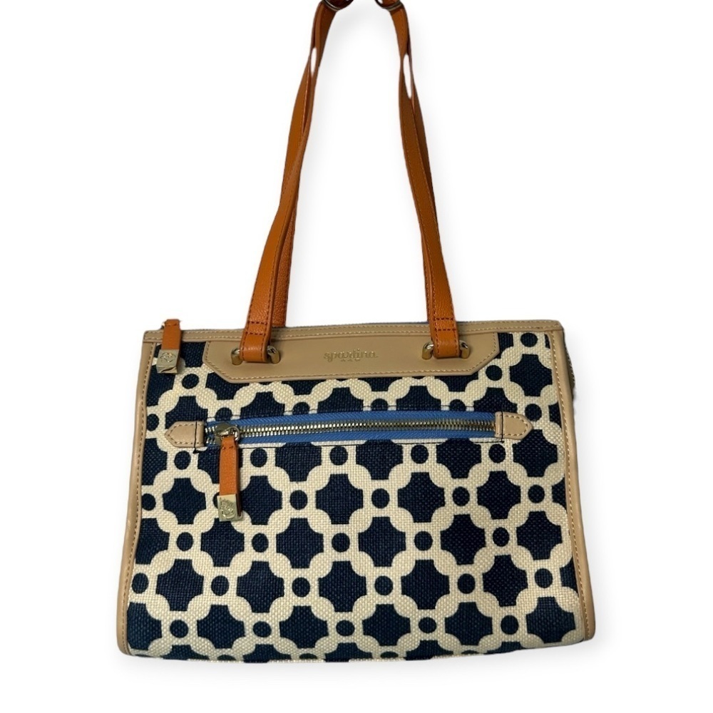 Spartina 449 linen and leather Navy and Tan Tote Bag and mini wallet​